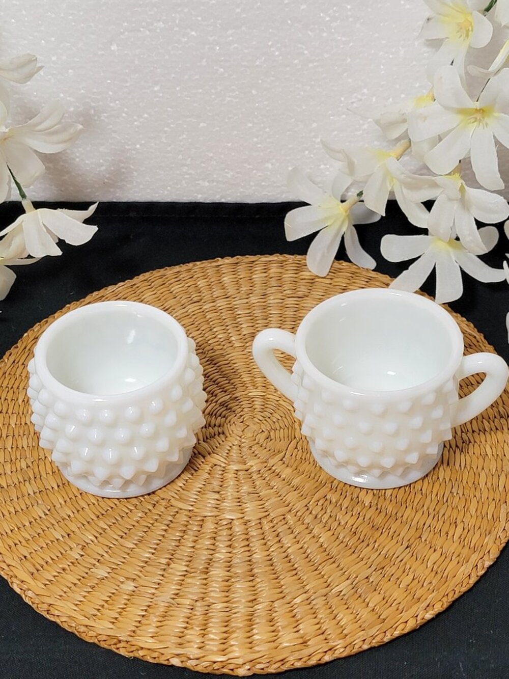 Rare Vintage Fenton White Milk Glass Sugar and Jam Bowls